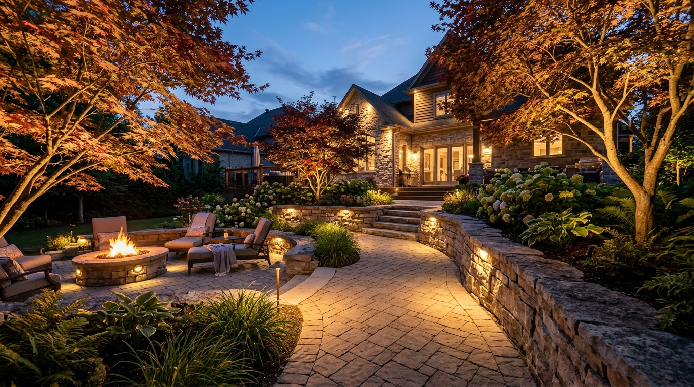Evening low-voltage LED landscape lighting